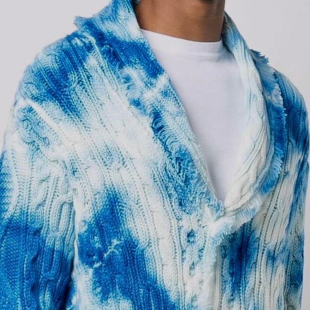 ALANUI: Men’s Wool Blue/White Tie Dye Cardigan - Small